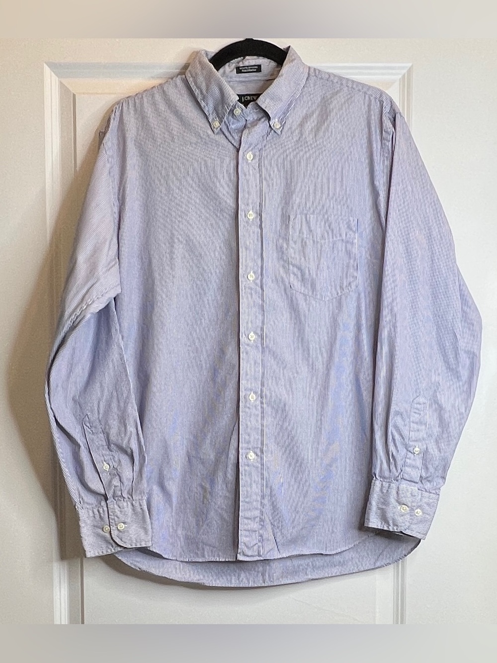 J. Crew Blue White Striped Oxford Shirt M 100s 2-Ply Cotton Button Down